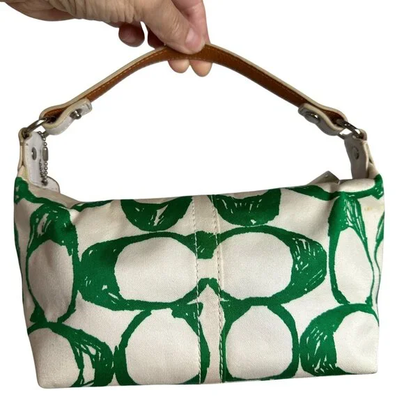 Vintage Coach Green Scribble Signature Hampton Top Handle Pouch Mini Bag Y2K NEW - Picture 2 of 16